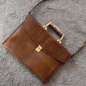 Vintage Italian Brown Crocodile Laptop Bag